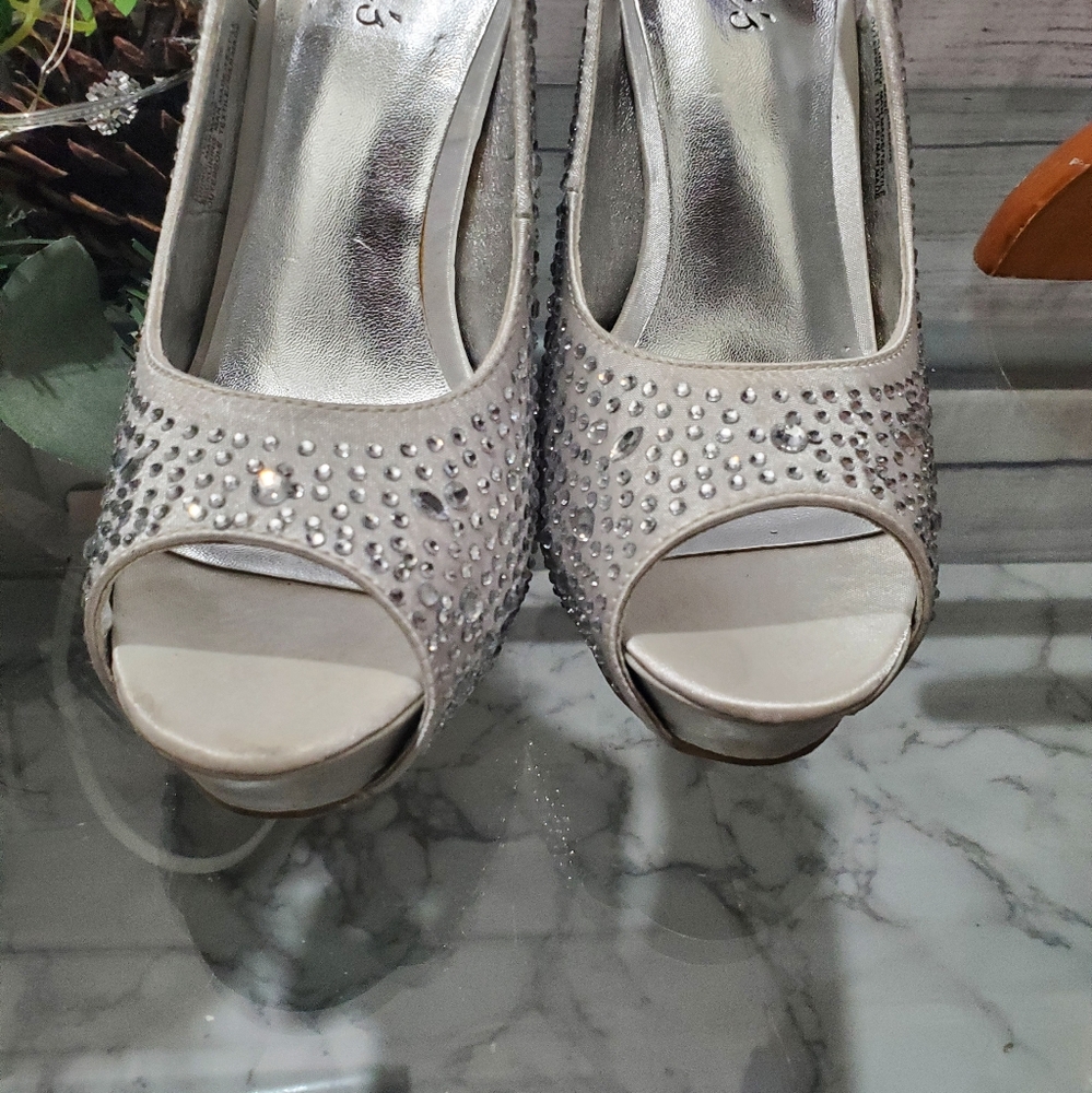 Candies Silver Rhinestone Heels - Picture 4 of 12